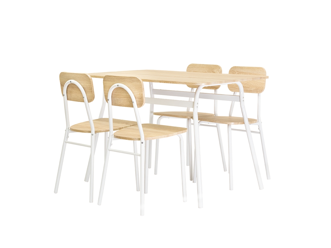 Juego de mesa de comedor con 4 sillas de madera y metal. Para comedor o cocina, en roble.