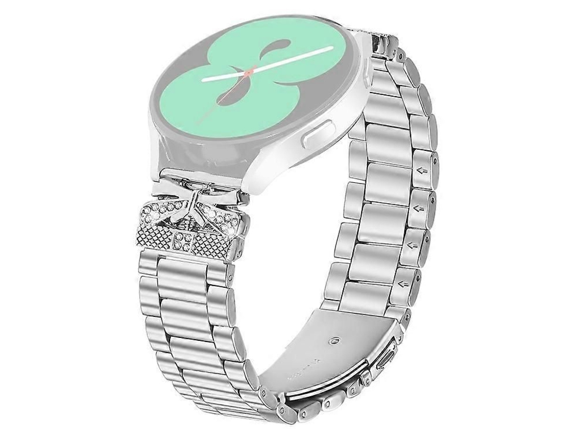 Compatible con la correa de repuesto para reloj infantil Syncup con decoración de mariposa y diamantes de imitación, de acero inoxidable plateado GOKOCO