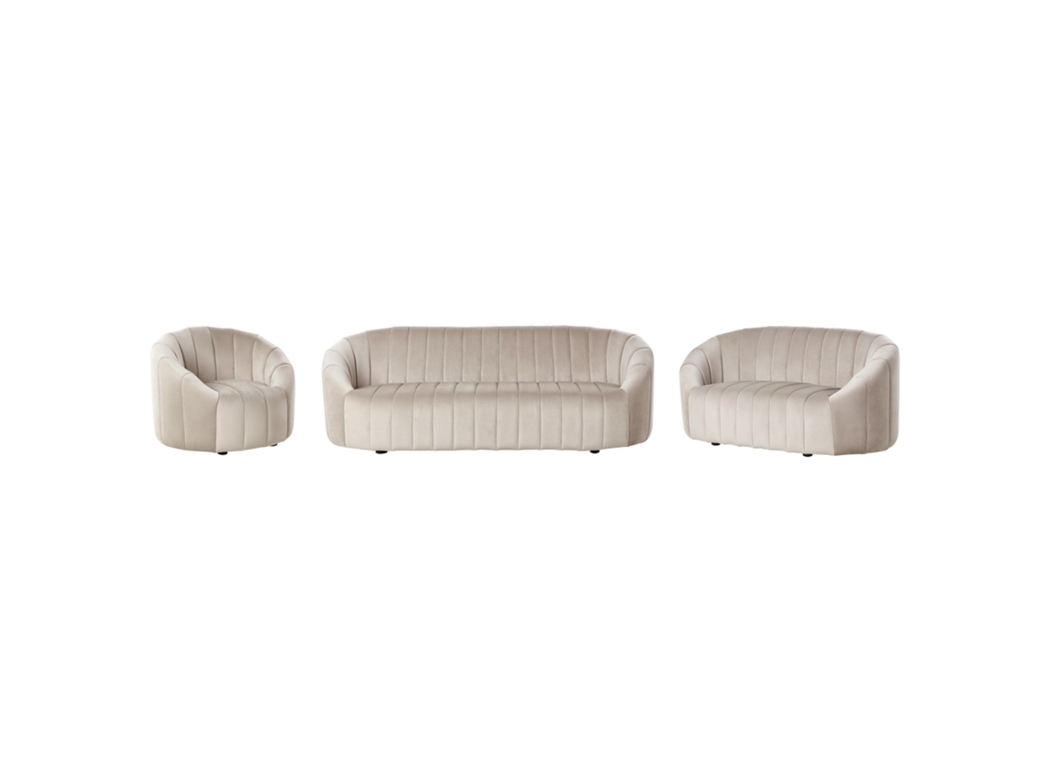 Conjunto de sofá Beliani Malung de 6 plazas estilo retro en terciopelo crema 202x79x68