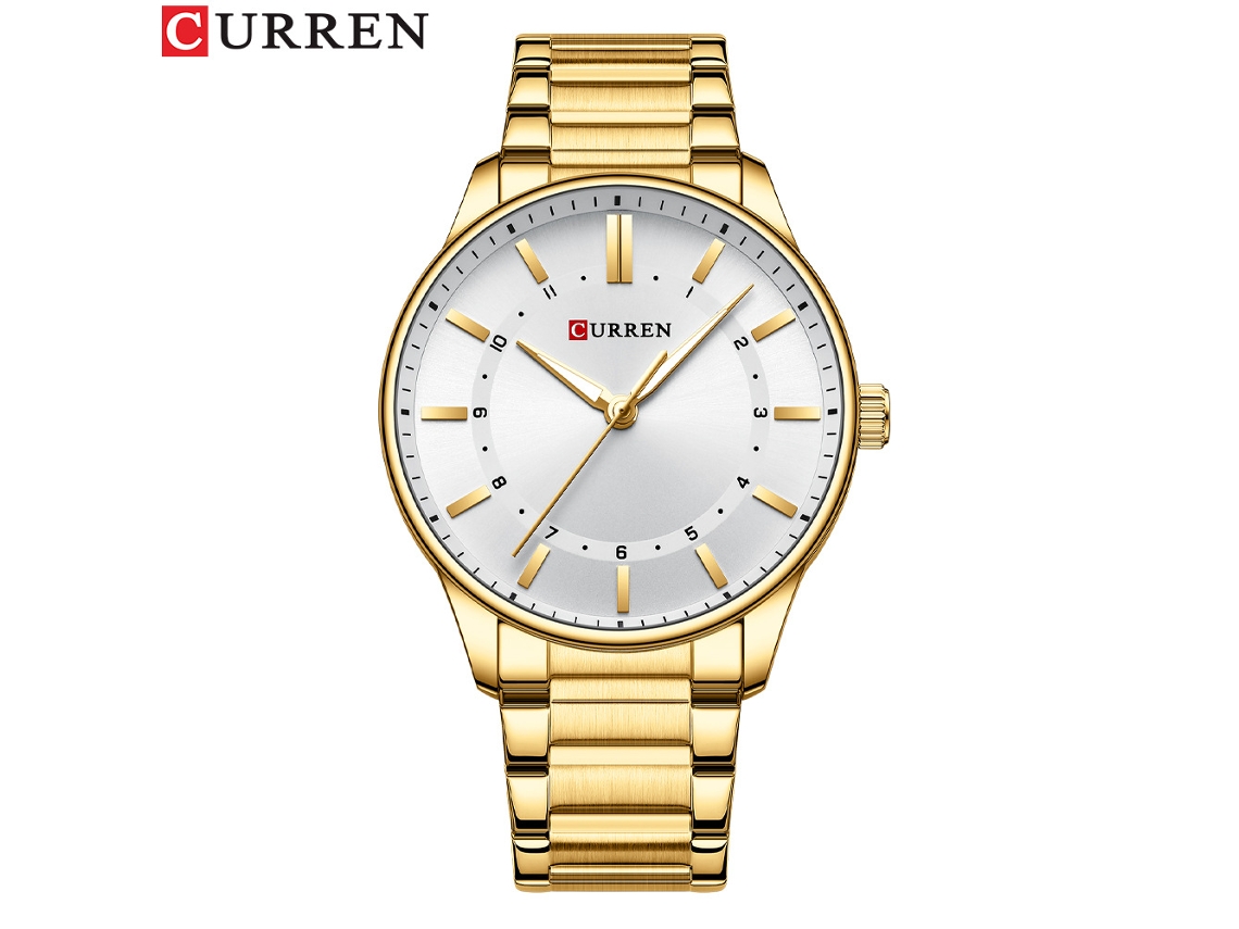 Reloj De Cuarzo Sencillo E Impermeable Para Hombre (dorado Y Blanco) Con Correa De Acero Inoxidable, Estilo Casual.