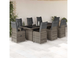 Conjunto de bistró de jardín de 9 piezas con cojines de mimbre gris de DKD Home Decor