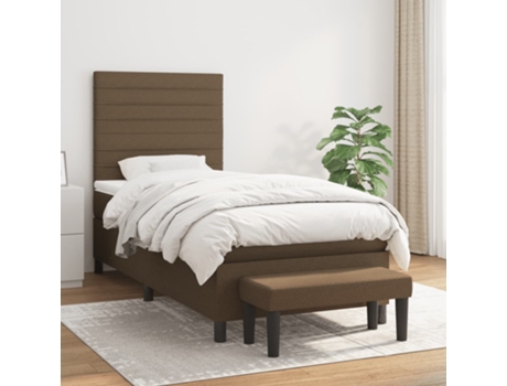 vidaXL Cama con somier y colchón 90x190 cm tela marrón oscuro