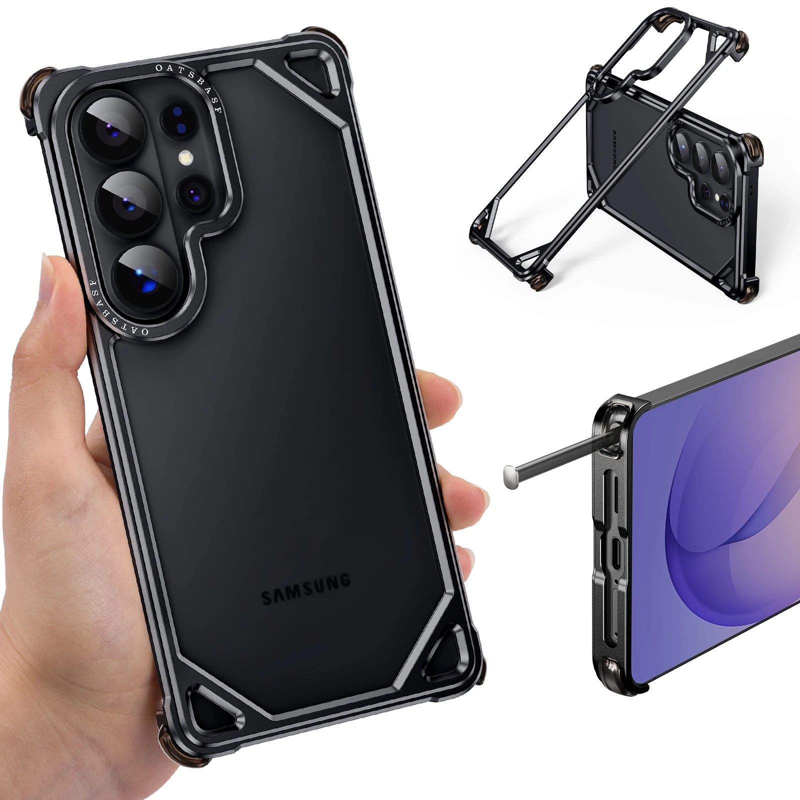 (black Galaxy S26 Ultra) Funda Para Teléfono Ultradelgada De Aleación De Aluminio Sin Parte Trasera, Compatible Con Magsafe.