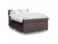 Cama Box Spring Con Colchón Tela Marrón Oscuro 140x190 Cm