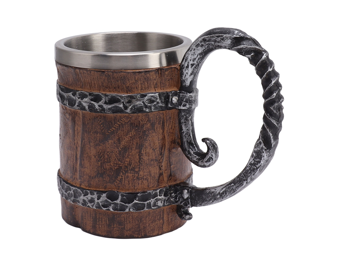 Jarra De Cerveza Vikinga De Acero Inoxidable 304 Con Resina, Estilo Madera Medieval, Para Decoración.