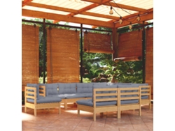 Pcs Conjunto Lounge De Jardim Almofadões Cinza Pinho Maciço Dkd Home Decor