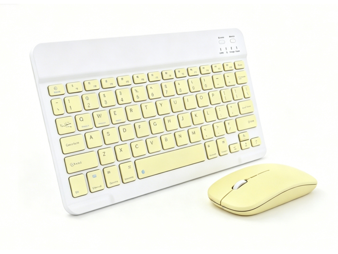 Kit Teclado Bluetooth 10 Pulgadas Amarillo + Ratón Bluetooth, Compatible Con Android, Ios Y Mac