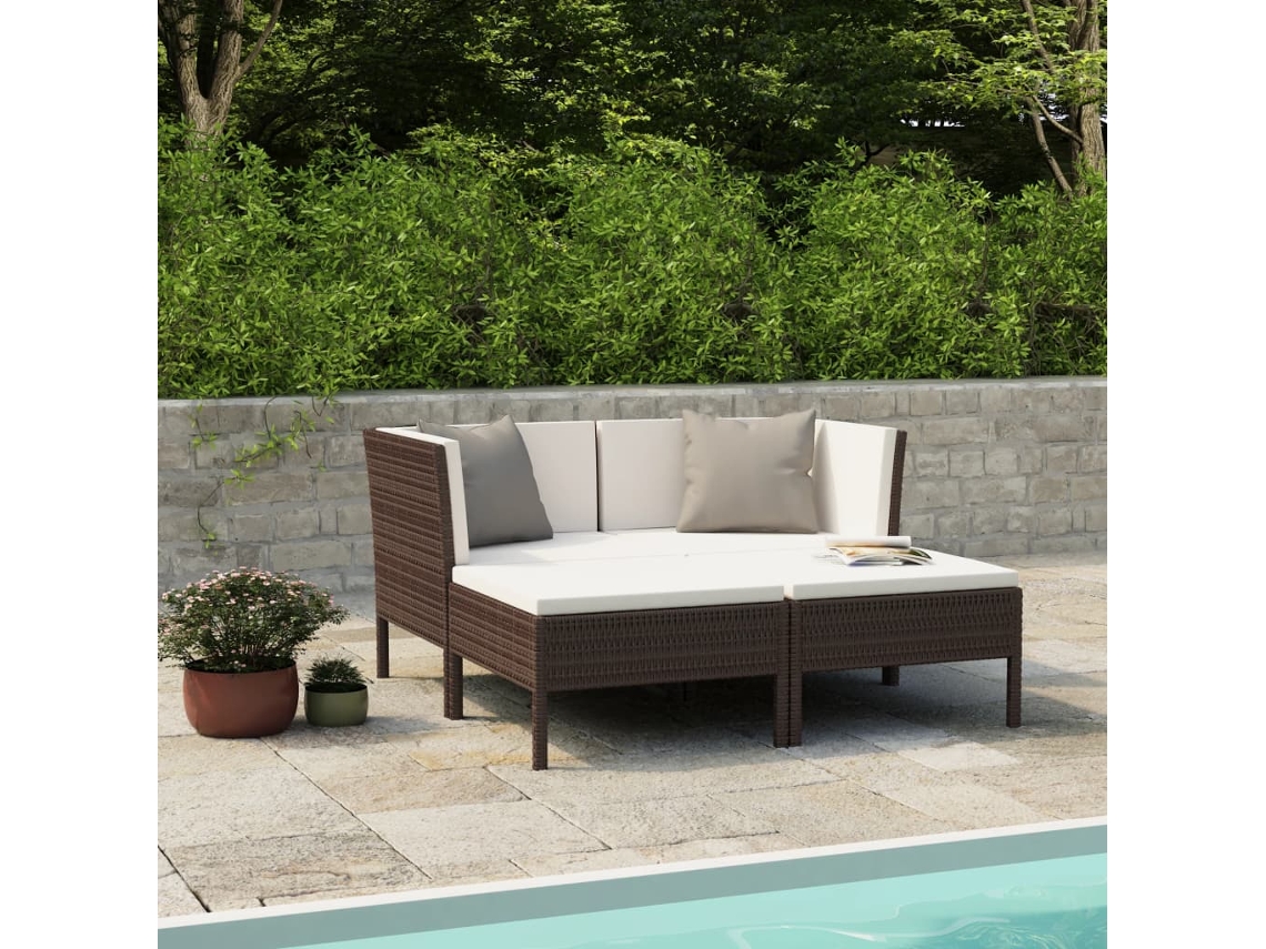 Conjunto de jardín de 4 piezas DKD Home Decor con cojines de mimbre marrón