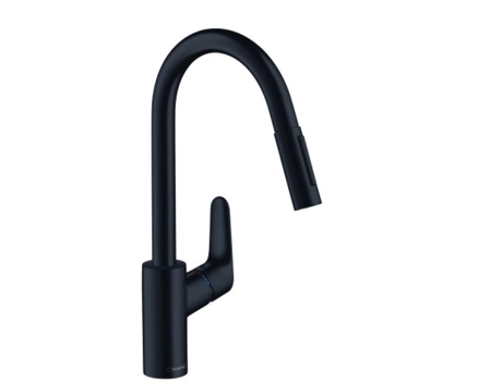 HANSGROHE Mezclador de fregadero con ducha extraíble 2 chorros negro Focus