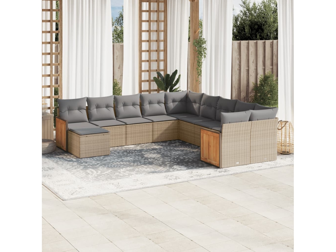 Conjunto de sofá de jardín de 11 piezas con cojines de mimbre beige DKD Home Decor