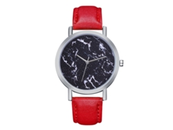 Reloj De Cuarzo Para Pareja Con Correa De Cuero Pu, Carcasa Plateada Y Dial Personalizado Rojo