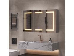Armario Pared Baño 3 Puertas 100,4x13,5x60 Cm, Led 3 Tonos Antivaho, Enchufe + Usb, Estantes Ajustables, Blanco