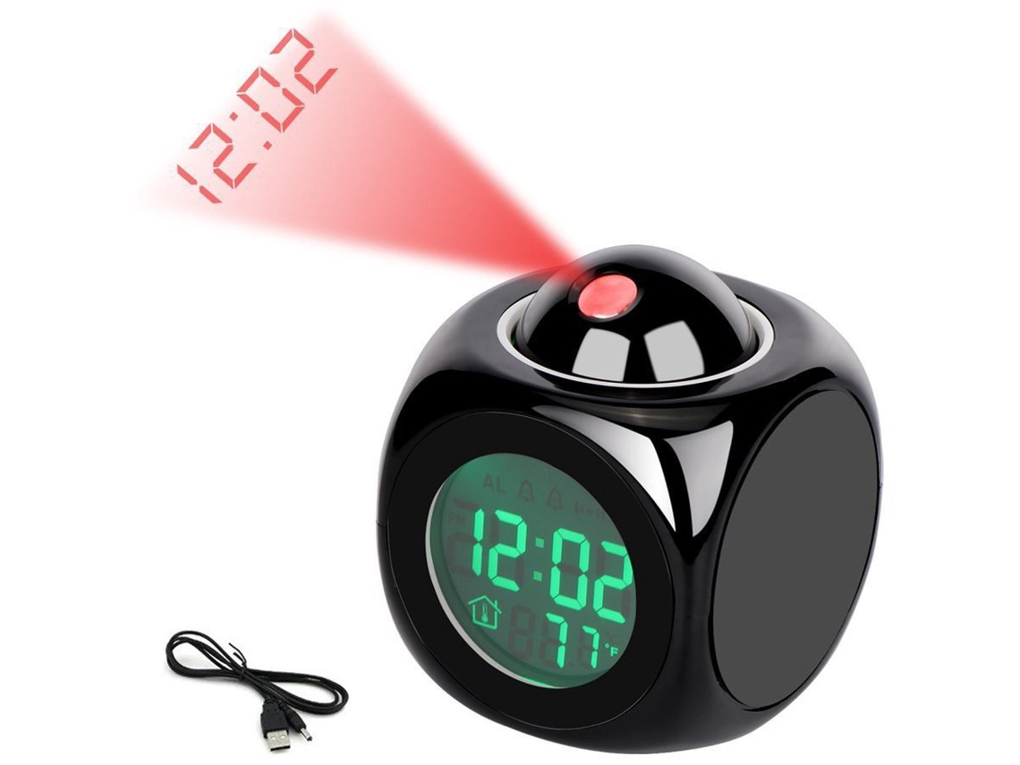 Reloj Despertador Con Proyección Led, Anuncio Por Voz Digital, Display De Temperatura