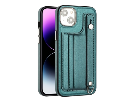 Funda Mobile Phone Cases Shockproof With Wrist para iPhone 15 Piel Marrón