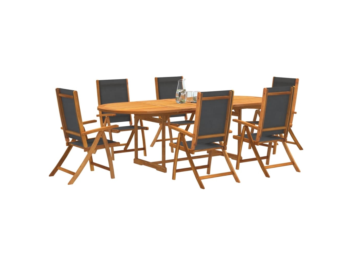 Juego de comedor de jardín de 7 piezas de acacia maciza y textilene Dkd Home Decor