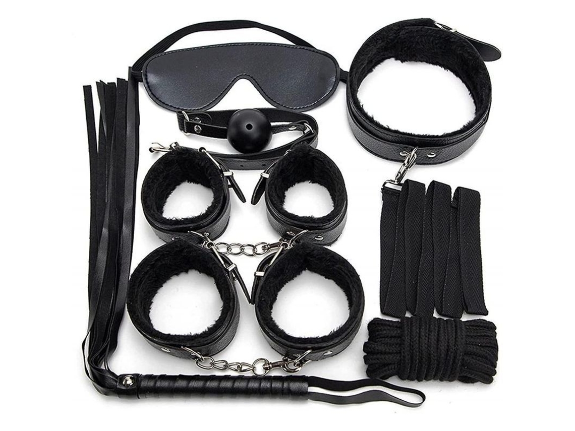 Kit De Accesorios Íntimos De 7 Piezas En Nailon De Calidad Con Esposas, Látigo, Pelota, Cuerda Y Collar Ajustable Para Adultos.