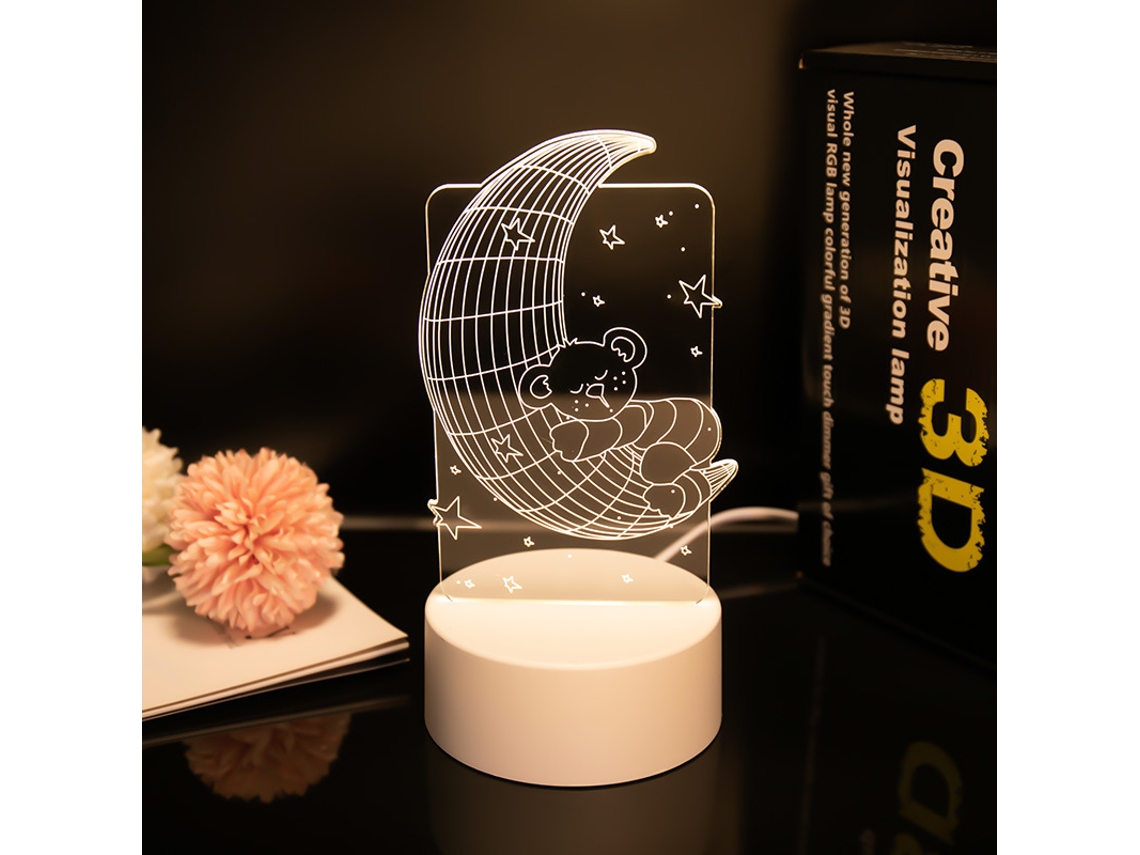 Lámpara de noche 3D con ilusión, 7 colores, interruptor táctil y alimentación USB, Siurn (Oso Lunar)