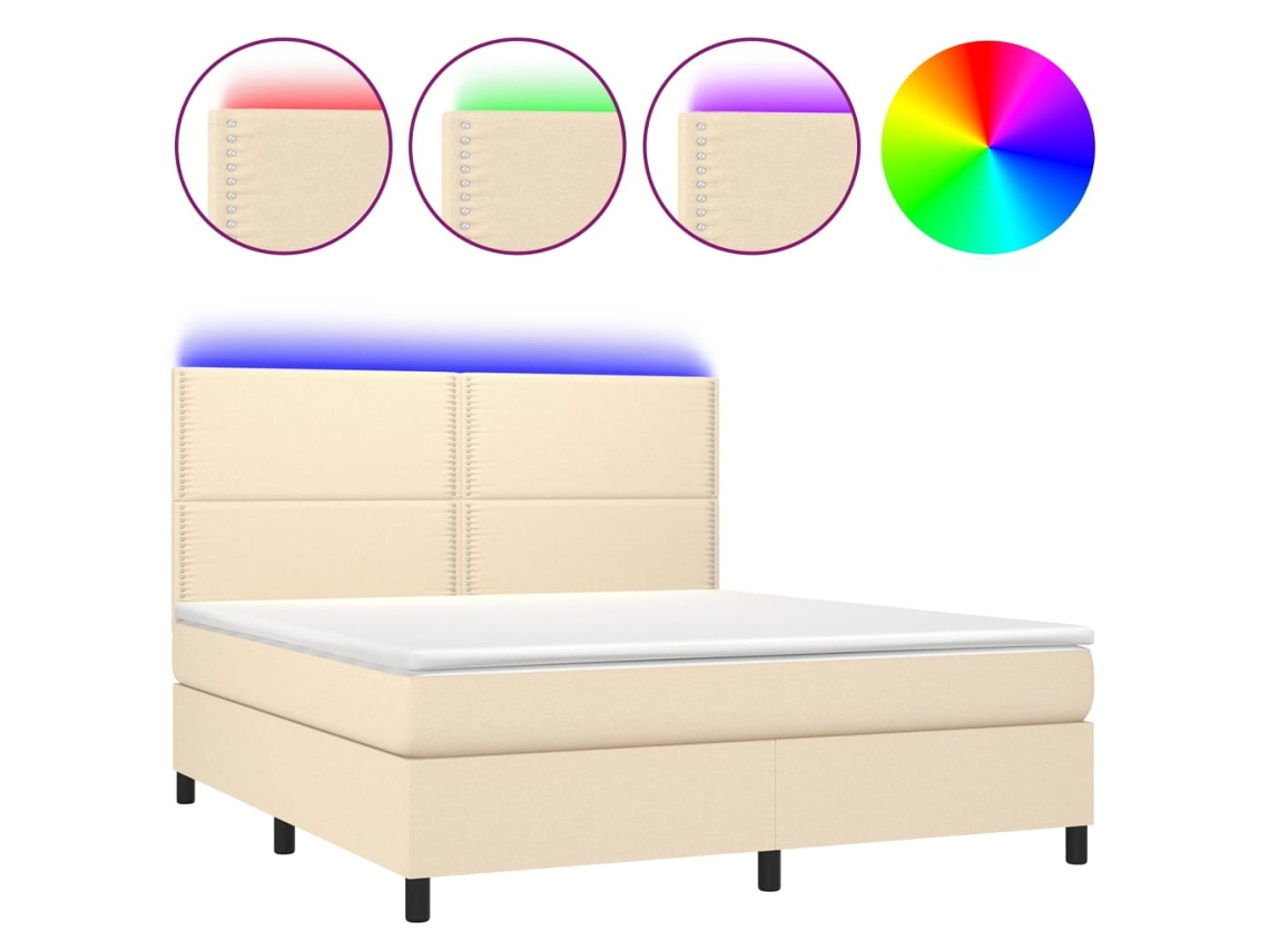Maison Exclusive - Cama Box Spring Colchón Y Luces Led Tela Crema 180x200 Cm