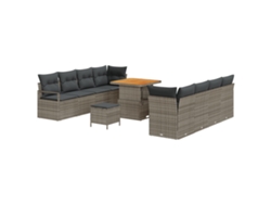 Conjunto de sofá de jardín Vidaxl de 11 piezas con cojines, gris, ratán, poliéster, acacia