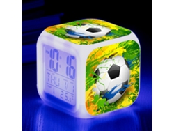 Reloj creativo de alarma con diseño de fútbol, LED colorido, reloj cuadrado para niños y estudiantes Kofihety