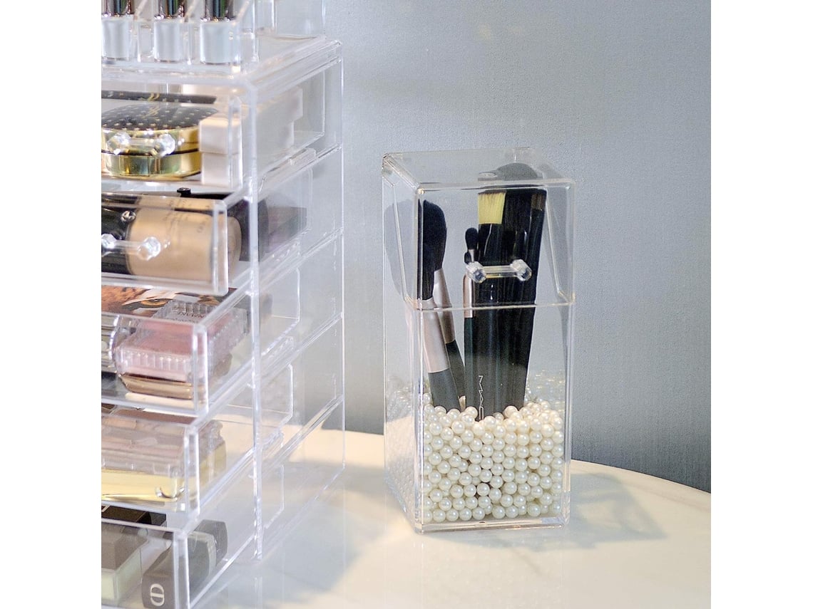 Soporte acrílico para brochas de maquillaje con tapa, organizador de  brochas de maquillaje cosmético transparente y caja de almacenamiento con