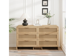 Aparador Esquinero 130cm - 6 Cajones Rattan Curvado - Natural