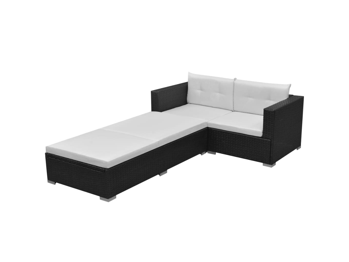 Conjunto de jardín de 3 piezas con cojines de mimbre negros de DKD Home Decor