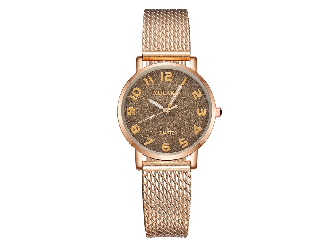 Reloj De Pulsera De Cuarzo Para Mujer Yolako Con Correa De Plástico En Oro Rosa Y Marrón.