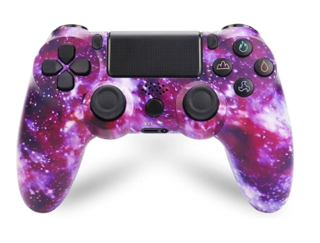 Mando Ps4 Mando de Juego Inalámbrico Mando Ps4 para Playstation 4 con Doble Vibración y Cable de Carga Galaxy Púrpura BISBISOUS