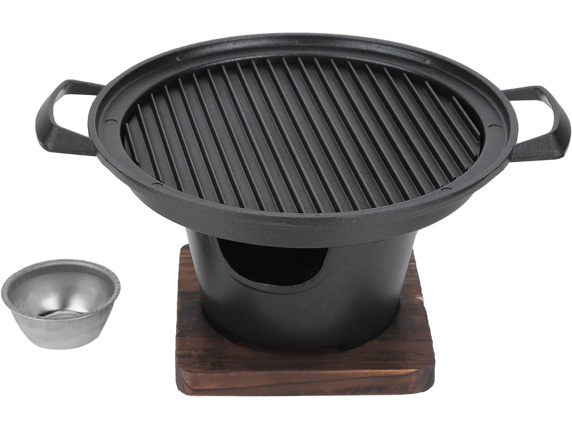 JILLIOPER Mini parrilla Hibachi para uso individual, parrilla de carbón sin humo, antiadherente, portátil, de sobremesa, con calentamiento uniforme y diseño res