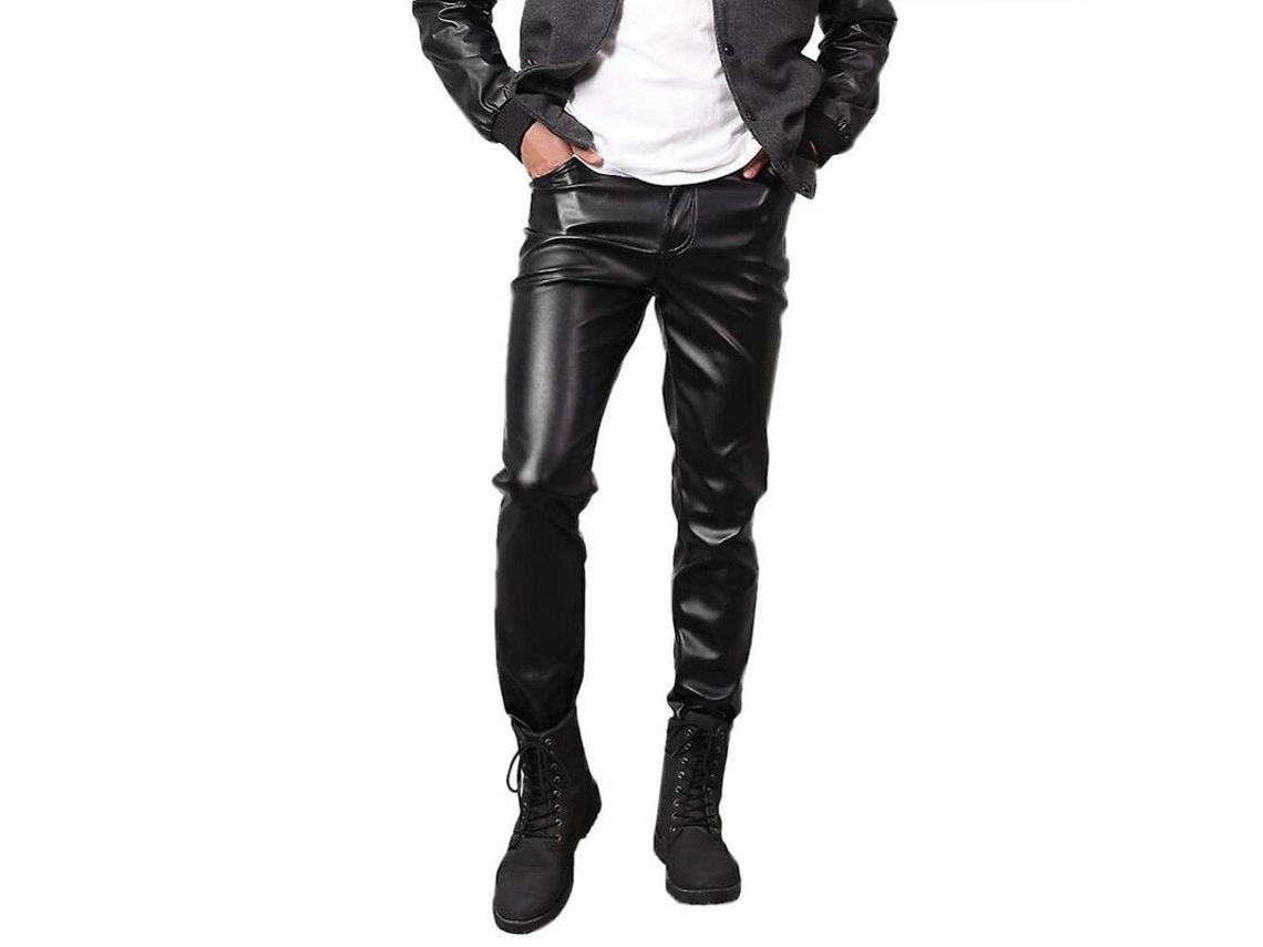 2026-10210-pantalones De Cuero Casual Hombre De Cadera Media Slim Fit Color Sólido Gvd Eu 38 Negro