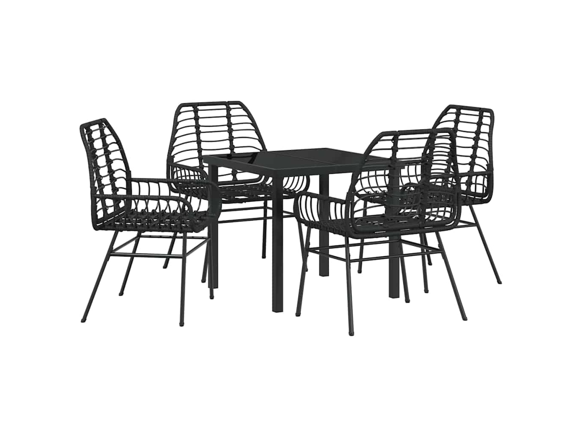 Conjunto De Comedor De Jardín 5 Uds | Mueble De Jardín Negro Ratán Sintético