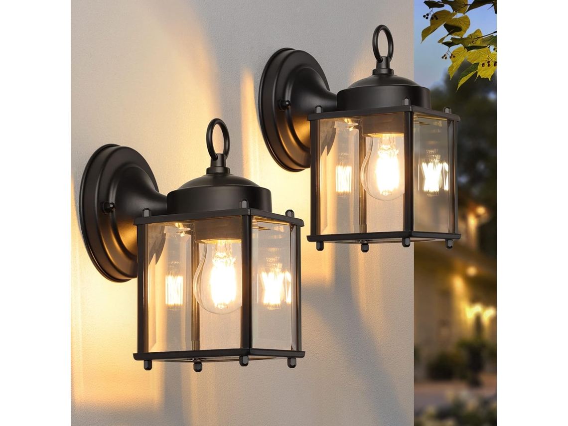 Lanterna Parede Exterior, Arandelas Parede À Prova D'água Porta Entrada, Preto Abajur Vidro Biselado Transparente, Antiferrugem, Luzes Alpendre E26 G
