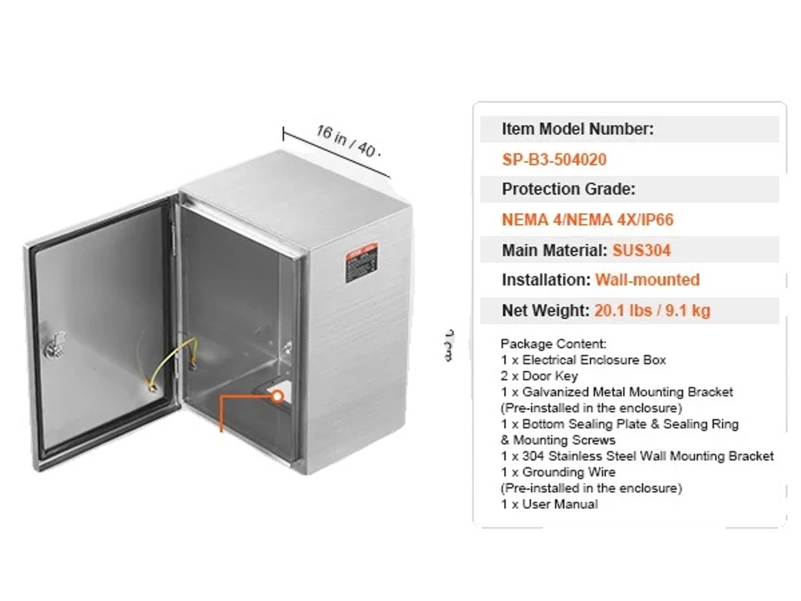 Caja eléctrica de acero, resistente al agua IP66, fabricada en acero inoxidable 304, con múltiples opciones de tamaño, 50 x 40 x 20 cm, OEM