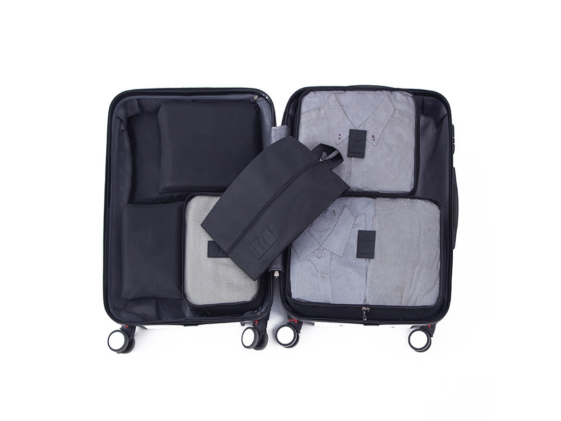 Juego De 7 Bolsas Organizadoras De Viaje Impermeables De Gran Capacidad Para Ropa Y Artículos De Aseo - Negro