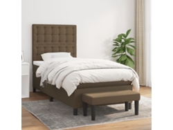 Cama Box Spring Con Colchón Tela Marrón Oscuro 90x200 Cm