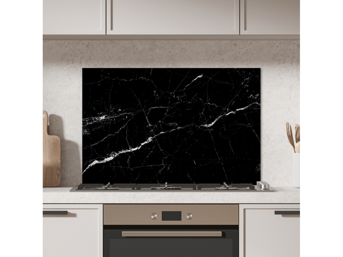 Panel antisalpicaduras de cocina con aspecto de mármol - Negro - Lujo 90x60 cm