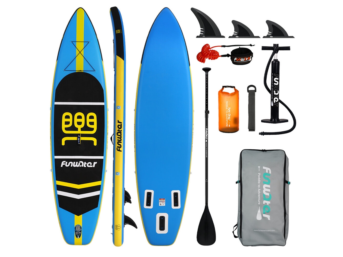 Tabla De Surf Inflable Funwater Blanca De 11*33*6 Pulgadas Con Bomba De Aire Bolsa Para Remo Bolsa Impermeable Y Cuerda De Seguridad Supfw03a