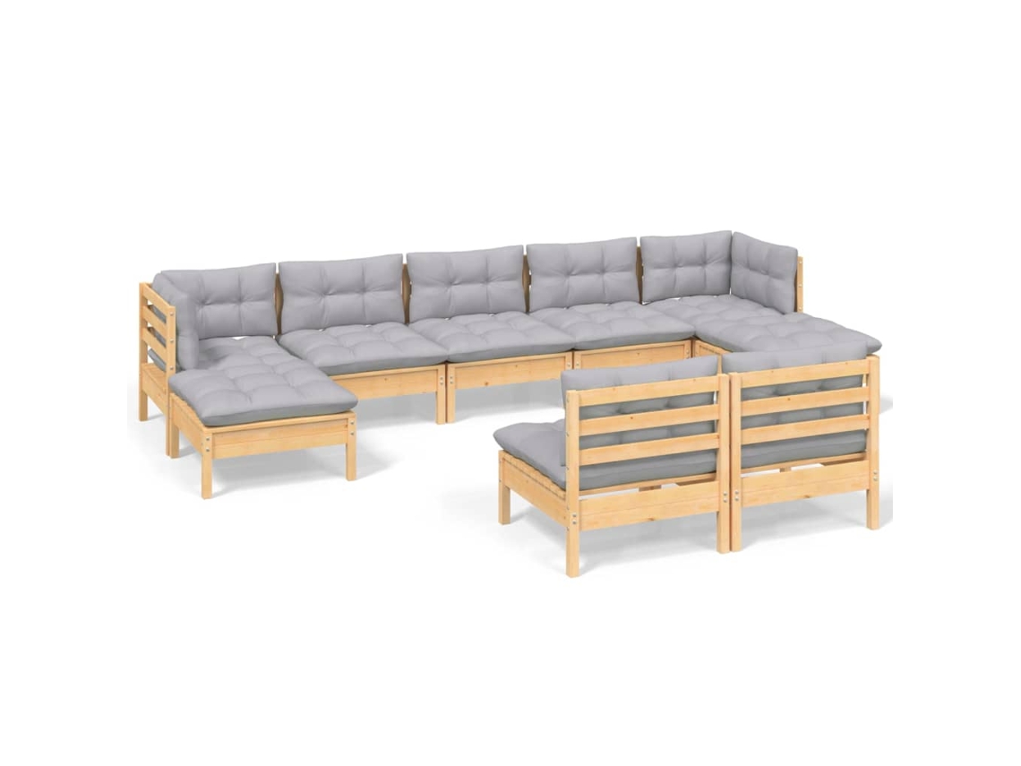 Juego de 9 sillones de jardín con cojines de pino gris MAISON EXCLUSIVE