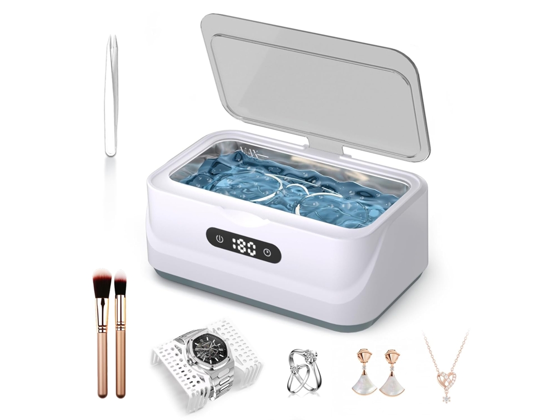 Limpiador Ultrasónico De Joyas: Máquina Ultrasónica Para Limpiar Anillos De 48 Khz Con Temporizador Digital (blanco)