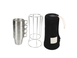 Vasos de camping de acero inoxidable, 4 unidades, color plata, apilables.
