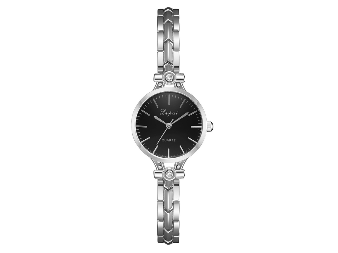 Reloj De Pulsera De Cuarzo Informal Para Mujer Con Correa De Aleación Negra Y Plateada.