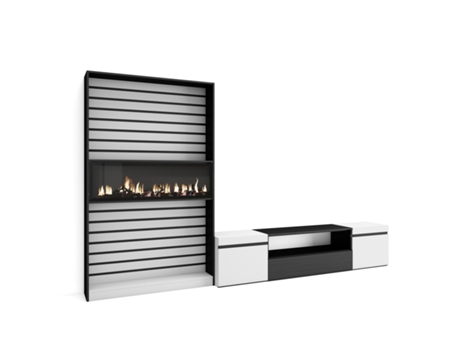 Muebles de Salón para TV SKRAUT HOME Para TV hasta 80", Chimenea eléctrica, Blanco y Negro (310x186x35 cm)