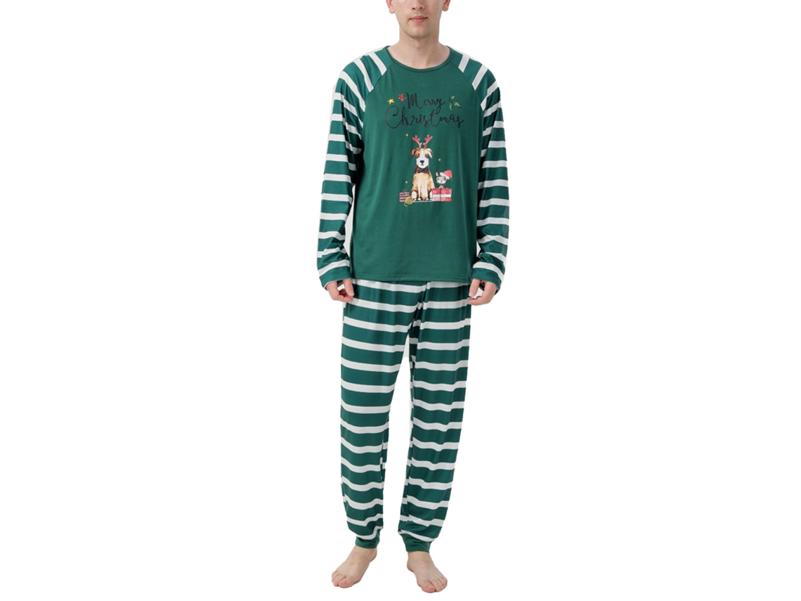 Pijama familiar navideño 2026altiro con estampados de dibujos animados y rayas, manga larga, talla XXL para hombres, mujeres y niños.