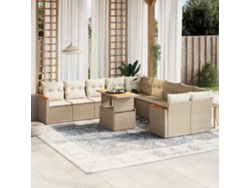 Conjunto de sofá de jardín de 11 piezas con cojines, mimbre sintético beige, DKD Home Decor