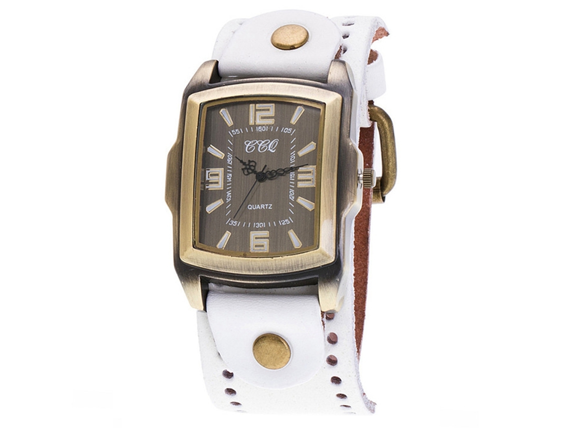 Reloj De Pulsera Cuadrado Estilo Punk Ccq Con Correa De Pu, Unisex, A La Moda Para Hombres Y Mujeres, Blanco.