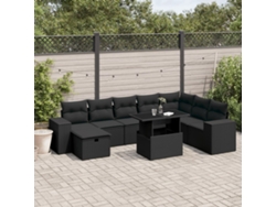 Conjunto de sofá de jardín de 9 piezas con cojines, ratán negro, Dkd Home Decor