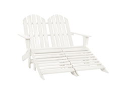 Silla de jardín Adirondack de 2 plazas con otomana DKD Home Decor en abeto blanco