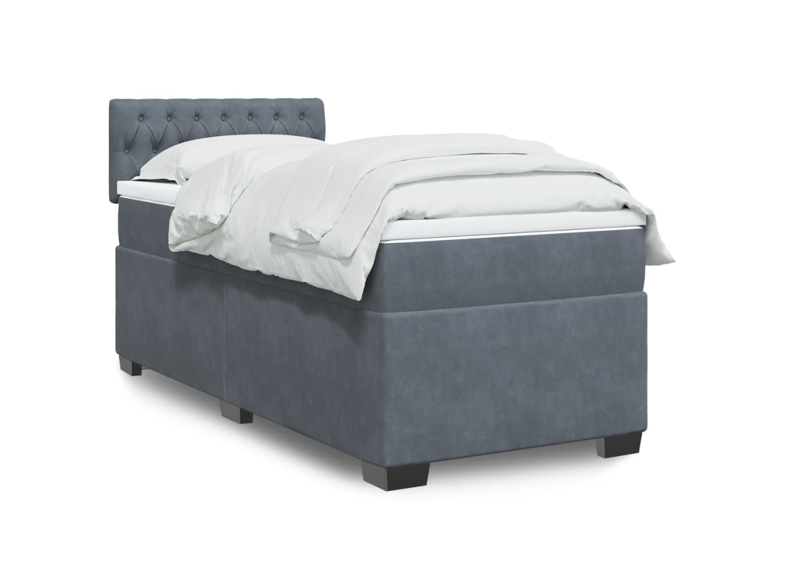 Cama Box Spring Con Colchón Terciopelo Gris Oscuro 100x200 Cm