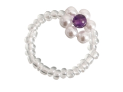 Lindo Anillo Elástico Floral Con Cuentas Para Mujer, Hipoalergénico, Morado, Talla Única.